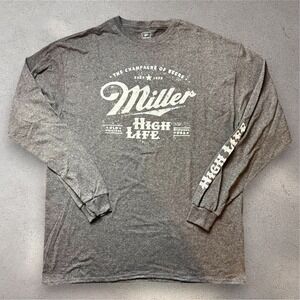 Miller High Life Long Sleeve Shirt Mens XL Gray Champagne of Beers Graphic Tee